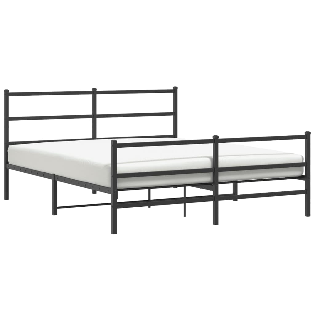 Black Metal Bed Frame 160x200 cm with Headboard & Footboard | Includes a steel slatted platform and under-bed storage space, suitable for bedrooms and guest rooms.