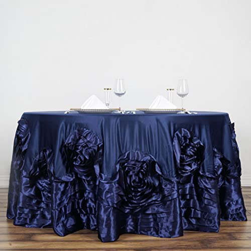 Efavormart 120" Navy Large Rosette Round Tablecloth Lamour Satin Tablecover For Wedding Party Dining Birthday #TOP1