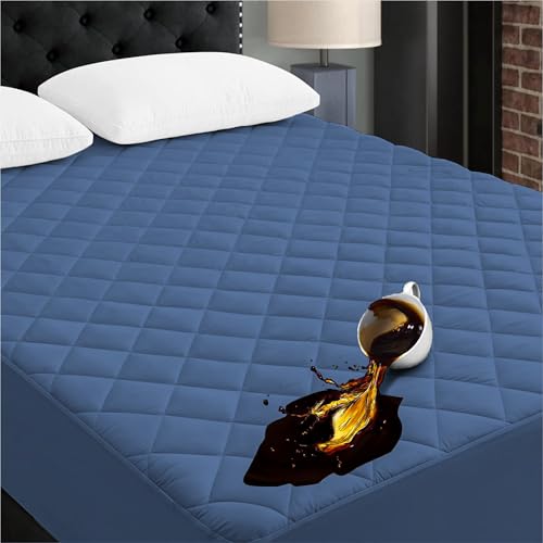 Image of Ayka 100% Waterproof Cotton Quilted Mattress Protector Single Size Breathable Hypoallergenic Noiseless Ultra Soft Fitted Bed Protector 78x36 inch Mattress /Bed Cover (Med Blue, Single (78 * 36 inch))