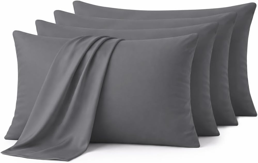 Hafaa Pillow Cases 4 Pack โ Easy Care Soft Brushed Microfiber Grey Pillow cases - Wrinkle, Fade, Stain Resistant with Envelope Closure Bed Pillow Covers Protectors, 50x75 cm