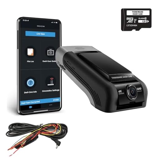 Thinkware U1000 4K Cam 2160p UHD Front bil Dashcam – Ultra High Definition Dashcam med supermörkerseende, 32 GB SD-kort, Hardwire kabel för installation – Android/iOS-app