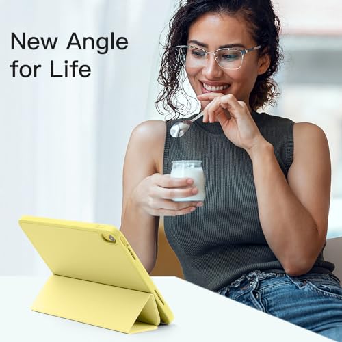 Image of Akkerds Compatible with iPad (A16) 11th Generation Case 11 Inch 2025, for iPad 10th Generation Case 10.9 Inch 2022 with Pencil Holder, Slim Trifold Stand Protective Cover with Soft TPU Back, Yellow