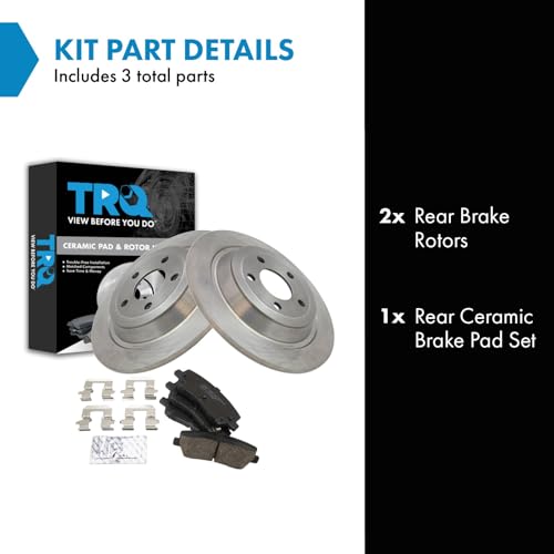 Image of TRQ Rear Brake Pad and Rotor Set Ceramic Solid Rotors Compatible with 2015-2022 Ford Mustang