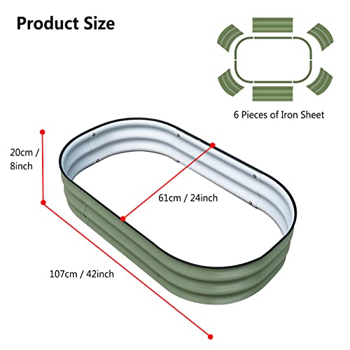 Eofjruc Raised Garden Bed Kits Galvanized Planters For Outdoor Plants Metal Oval Raised Garden Boxes 42''X 24''X 8'' For Vegetables Flowers Green #TOP1