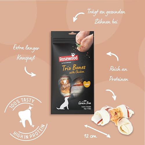 Rosewood Trio Bones Huhn Large – Feste Kauknochen mit Huhn, Kausnack aus Rinderhaut für große Hunde, unterstützt die Zahnpflege… – Ansicht 3