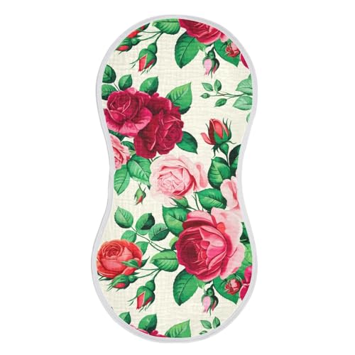 MCHIVER Blooming Roses Foliage Ivory Baby Burp Cloths Cotton Washcloths Super Soft Absorbent Burping Rags for Baby Girl Boys Newborn Towel 4 Pack