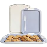 Nonstick Carbon Steel Baking Sheet & Cookie Pan Set of 3 - Durable, Stackable Oven Bakeware for Home Baking - High-Temperature & Easy Clean Flat Bottom Pans - Modern Minimalist Design