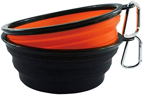 HINMAY Large Silicone Collapsible Dog Bowls Foldable Pet Dog Cat Food Water Bowl, Pack of 2 (Yellow+Black)