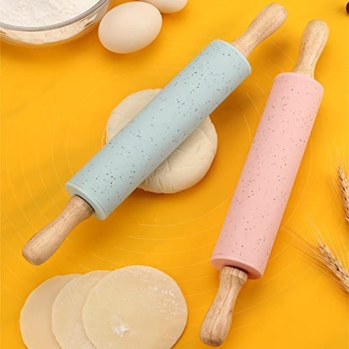 ACiyD Rodillo para Hornear Rosa, alfiler de Silicona con Mango de Madera Envoltura de Bola de Masa de Galleta Antiadherente Palo de Masa Cocina Cocinar Hornear Herramientas de repostería