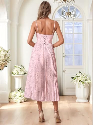 Lace Pleated Bridesmaid Dresses for Women Sweetheart Chiffon Midi Wedding Guest Dress Teal Length Evening Gown2