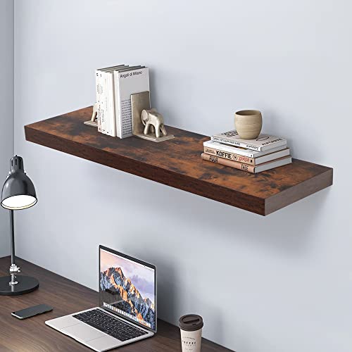 Floating Shelves - Rustic Brown Wall Shelf - 36" L X 10.23" D Extra Deeper & Thicker For Decor & Storage - Large Wooden Shelves With Invisible Brackets For Living Room, Kitchen, Farmhouse - Set Of 1 #TOP1