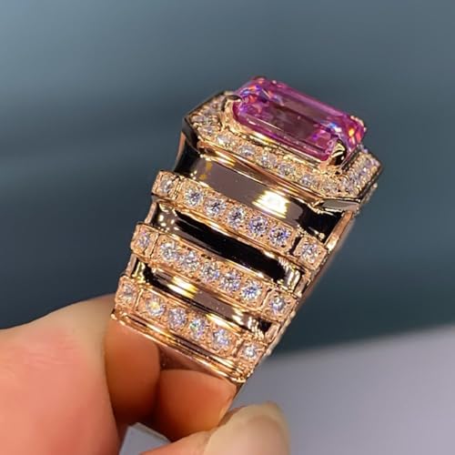 Gold Plated Pink Cubic Zirconia Engagement Rings Wedding Bridal Band Promise Rings Evening Parties Anniversary Valentine's Day Gifts Eternity Bands for Women3