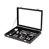 Sbuxhrkid Caja organizadora de joyas, de terciopelo negro con tapa para guardar collares, pulseras, anillos, cuentas y accesorios de joyería (terciopelo negro, caja de gafas de sol)