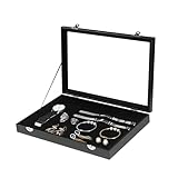 Coward Jewelry Organizer Box, Black Velvet Blank Display Tray Case with Lid for Storage Necklaces Bracelets Rings Beads and Jewelry Accessories