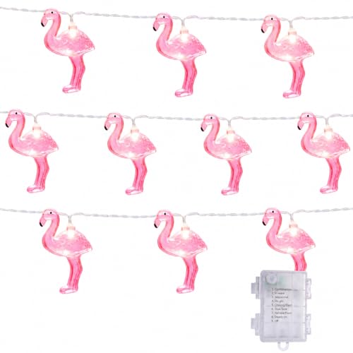 YEAMAR 14FT 20 LED Flamingo String Lights Battery Powered Tropical Lights for Patio Backyard Pool Hawaii Theme Summer Luau Party Decoration