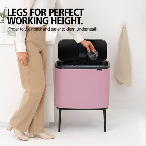 Image of Brabantia Bo Touch Bin 2.2+5.1 Gallon /11+23L (Lilac Pink), Dual-Container Trash Can for Kitchen, Soft-Touch Garbage Can with 2 Inner Buckets and Raised Base