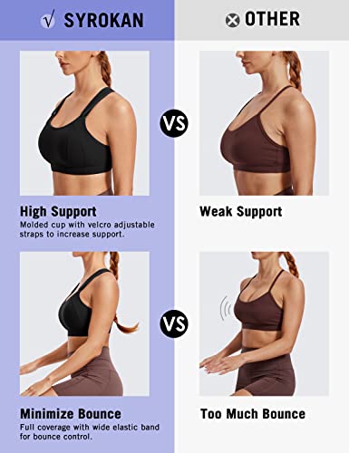 SYROKAN Women's Sports Bra High Impact Front Adjustable Support Lightly Padded Wireless Racerback Workout Running4