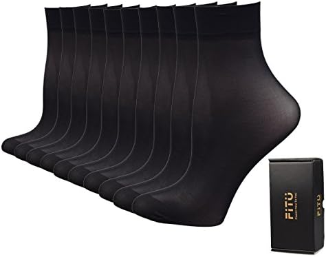 Fitu Women's 10 Pairs Pack Nylon Ankle Tights Hosiery Socks (Black) One Size Black