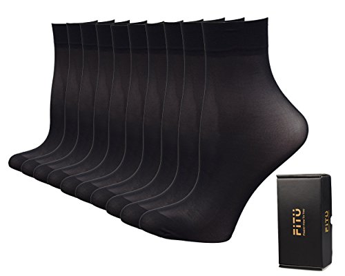 Fitu Women's 10 Pairs Pack Nylon Ankle Tights Hosiery Socks (Black) One Size Black #TOP1