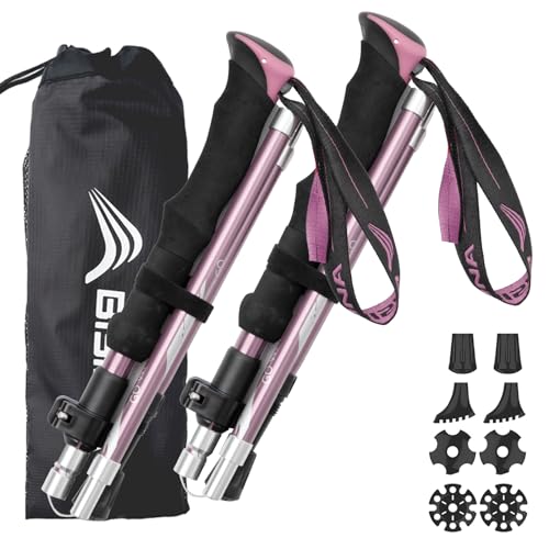 BISINNA Hiking Poles Collapsible Trekking Poles Aluminum Alloy Hiking Sticks 2 pc Lightweight Adjustable Folding Stick for Wowen Men Walking Sticks with Quick Lock System