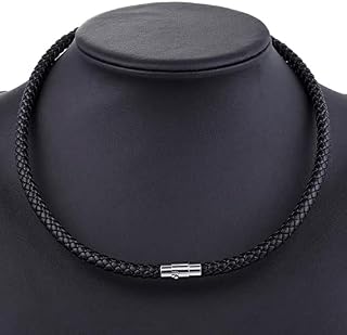 Men's Leather Choker Brown Black Braided Rope Chain Necklace for Men Boys Stainless Steel Clasp Male Jewelry UNM09A
