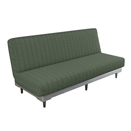 Futon Cover Stretch Armless Futon Sofa Cover Soft Futon Slipcover with Elastic Bottom Jacquard Thick Sofa Bed Furniture Protector Covers for Washable Futon (Green)