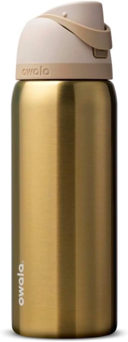 Owala FreeSip Insulated Stainless Steel Water Bottle, Metallic Gold, 32oz, Special Edition Holiday Absolute Sleigh