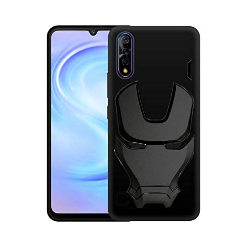 Image of COVERLY Official 3D Smooth Feel Avenger Logo Mask Soft Rugged Grip Iron Man Engraved Cartoon Movie Engraved Silicone Rubber Matte Back Cover for Xiaomi Redmi 9A / Redmi 9A - HD Black Avenger