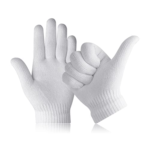 Bujingyun Volle Finger gestrickte Strickhandschuhe Warme Mitten Winter Gunst für Jungen und Mädchen (weiß-M)