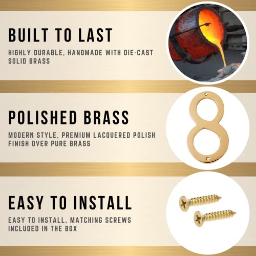 Motif 4-Inch Solid Brass Lacquered Polished Mailbox Numbers Modern House Numbers For Outside House Numbers Address Sign For Door, Outdoor Decor, Home Address Numbers (Number 8) #TOP2
