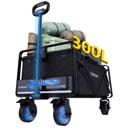 Smart Electric e-Wagon Air 3-Second Fold Cart with 9-Mile Range 300LB Heavy-Duty Dual Motor Wagon All-Terrain Collapsible Wagon for Grocery, Camping, Beach Jet Black