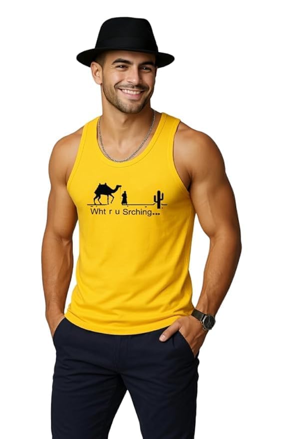 earth star Men's Cotton Tank Top Collection, Sleeveless Gym Vest | Vest for Men | Graphic Print | Casual Wear Vests for Workout (in, Alpha, 2XL, Regular, Yellow (Pack of 1))-picture-31