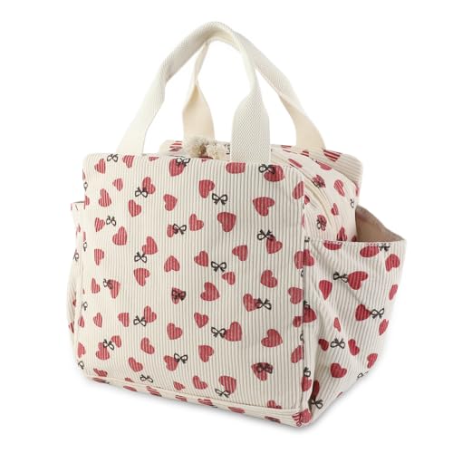 FYting Bolsa Termica Porta Alimentos,12L Bolsa Nevera Porta Alimentos Pana, Los Bolsillos Laterales Grandes para Paraguas, Tazas de Agua, Vajilla, Adecuados para Picnics, Trabajo y Escuela(Amor)