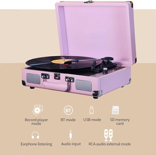 Giradischi in vinile con altoparlanti integrati, registrazione USB, 33/45/78 giri/min, ingresso 3,5 mm, fonografo portatile per dischi da 7-12 pollici
