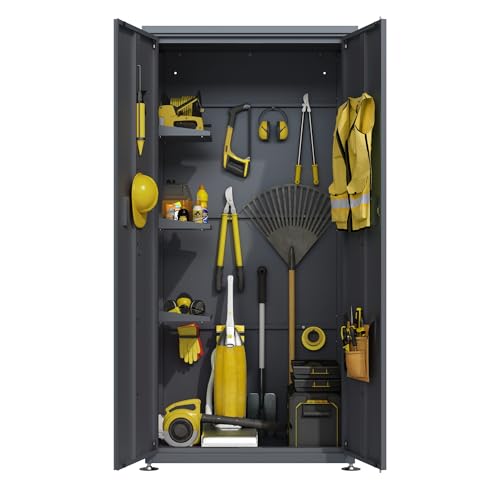 DEGAMO Gartenschrank LÜBECK aus Stahl 90x187cm, verzinkt + pulverbeschichtet, anthrazitgrau (RAL 7016), Zwei Türen abschließbar, wasserdicht