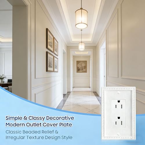Image of ZEFTV Mid-Size 20 Pack Decorator Wall Plates 1-Gang Switch Outlet Electrical Cover Plate Unbreakable Thermoplastic Faceplate for Light Receptacle Outlet Switch, Classic Beaded Relief Design, White