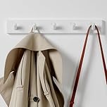 LARHN White Coat Hooks Wall Mounted Coat Rack with 5 Wall Hooks, 43 cm - All Fixings Included for Quick & Easy Installation
