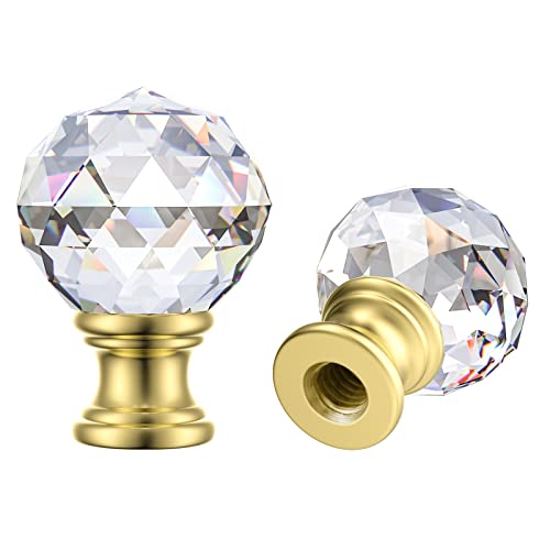 Canomo 2 Packs Faceted Crystal Glass Ball Lamp Finial Cap Knob Lamp Decoration For Lamp Shade, Clear And Gold, 1-3/4 Inches #TOP5