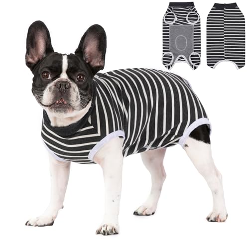 Image of Recovery Suits for Small Dogs, Dog Cat Surgery Suits Prevent Licking Double Care Abdominal Protection Onesie for Female Male (Black, Medium)