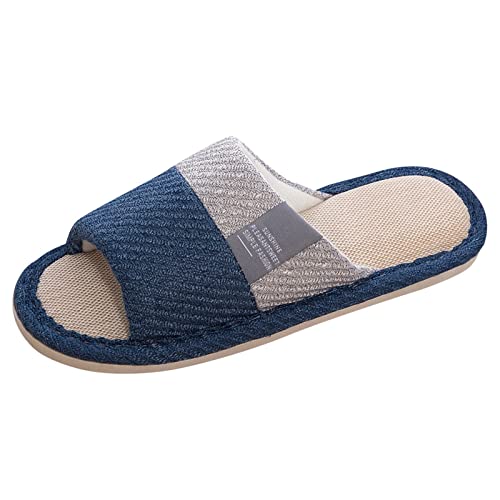 Men's Slipper Size 9 Couples Mule Sandals Slippers Unisex Open Toe House Slipper Summer Holiday Sandals Flax Sole Indoor Flats Shoes Comfort Slippers Breathable Floor Drag #1_Navy