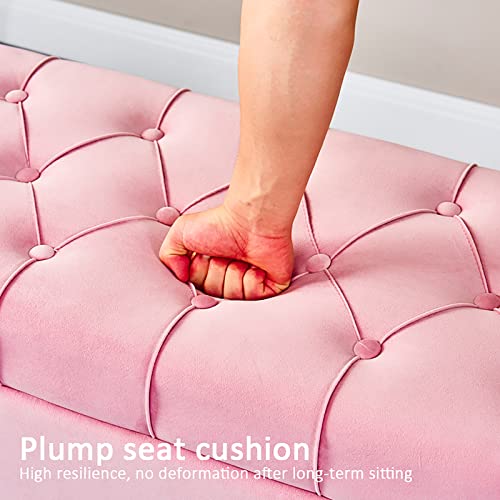 Banc ottoman de rangement en velours champagne 80x40x45cm - 3