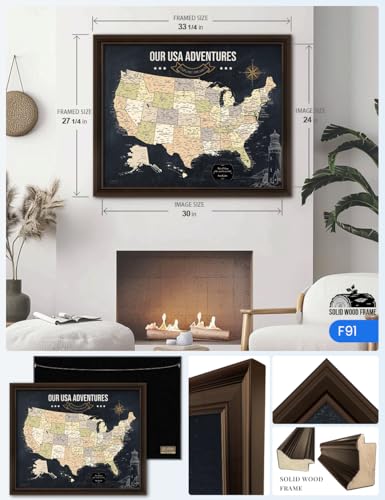 Image of IPIC - Personalized Canvas USA Map Painting for Wall Decor, Pinnable Board Amerika to Mark Travels, Custom Artwork with Names, USA Travel Map for Home, Office, Study, and RV, Ready to Hang