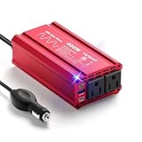 400W Peak Clipped Sine Wave Car Power Inverter DC 12V to AC(2 Outlets) 110V Car Charger Plug Adapter Power Converter with PD3.0 & QC18W Dual USB Charging Ports