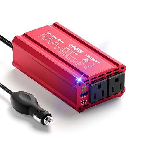 Image of 400W Peak Clipped Sine Wave Car Power Inverter DC 12V to AC(2 Outlets) 110V Car Charger Plug Adapter Power Converter with PD3.0 & QC18W Dual USB Charging Ports