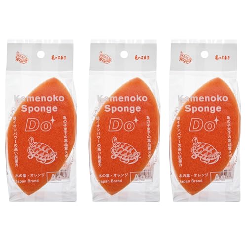 Image of Kamenoko Sponge Do - Set of 3 - Orange - Leaf - Kitchen Sponges for Cleaning Dishes and Pans - Odor-Resistant - Made in Japan