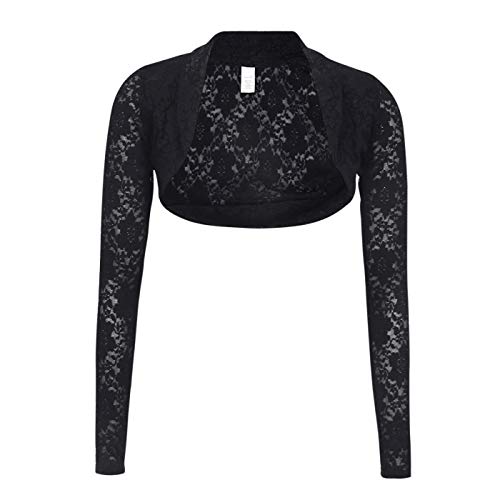 Lace Shrug for Women, Black Bolero Cardigans for Evening Dresses, Long Sleeve Open Front Women's Petite Shrug Sweaters