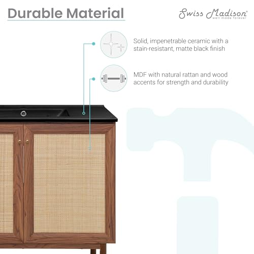Image of Swiss Madison Classe 36 in. Brown Oak Bathroom Vanity with Black Ceramic Sink Top