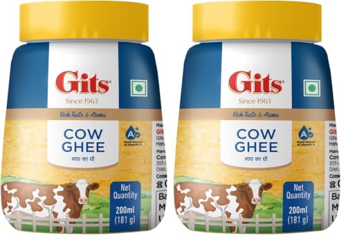 Image of Gits Cow Ghee 200 ml Jar | Pack of 2 | Aroma in every drop |Pure Veg, Pure Cow Ghee, Desi Ghee, No preservatives | Rich Taste & Aroma | Good source of Vitamin A, Delicious, Healthy & Nutritious | Good for Digestion, Heart, Skin and Hair | Homemade taste