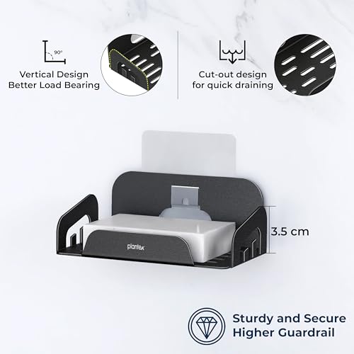 Image of Plantex Self Adhesive Soap Dish for Bathroom /Stainless Steel Soap Holder for Washbasin /Soap Stand Without Drill /Bathroom Accessories - Black