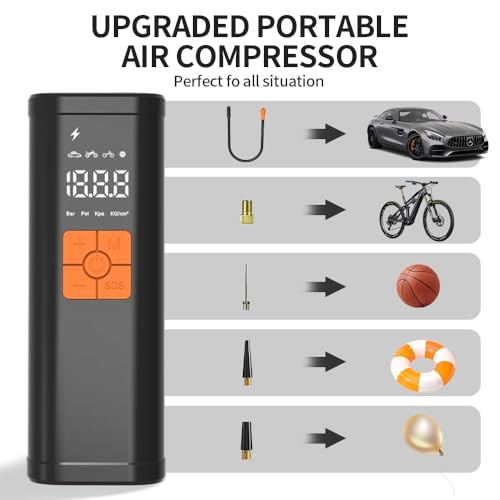 Image of Tire Inflator Portable Air Compressor -150PSI Fast Inflation with Digital Tire Pressure Gauge, Accurate Dual LCD Display & LED Light, for Car /Motorcycle /E-Bike /Ball-One Click Smart Air Pump